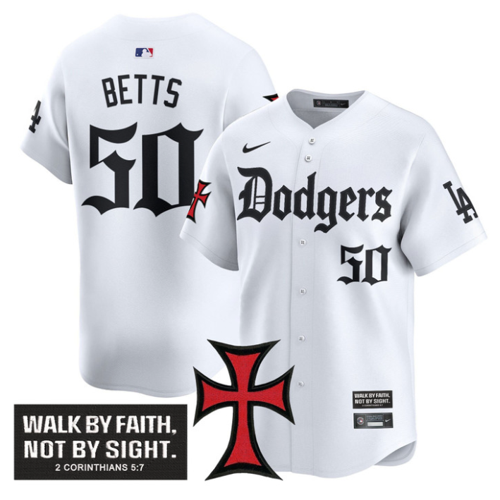 Mookie Betts Jersey #50 Dodgers Faith Glory Edition Vapor Premier Limited Stitched White