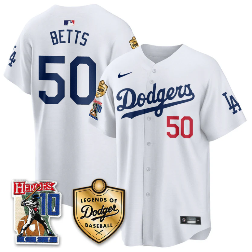 Mookie Betts Jersey #50 Dodgers Ron Cey Legends Of Dodgers Baseball White