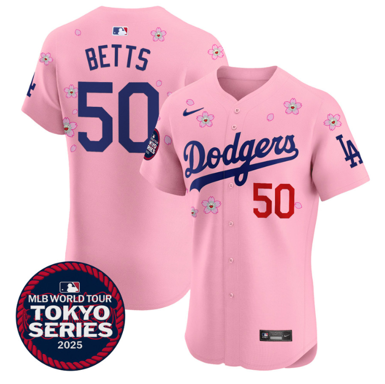 Mookie Betts Jersey #50 Dodgers Tokyo Series 2025 Vapor Premier Elite Stitched Cherry Blossom