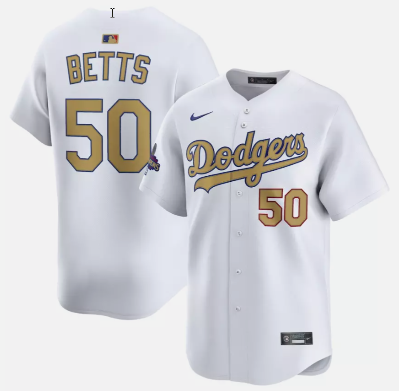 Mookie Betts Jersey #50 Dodgers White 2025 Gold Collection Limited Stitched