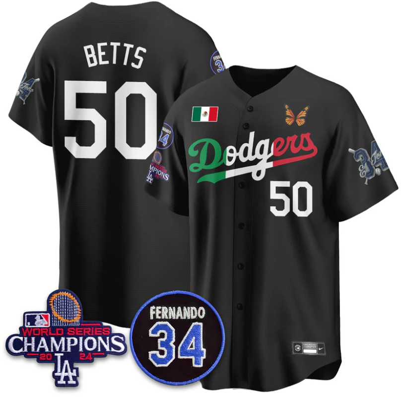 Mookie Betts Jersey #50 Los Angeles Dodgers Mexican For 34 Stitched Black
