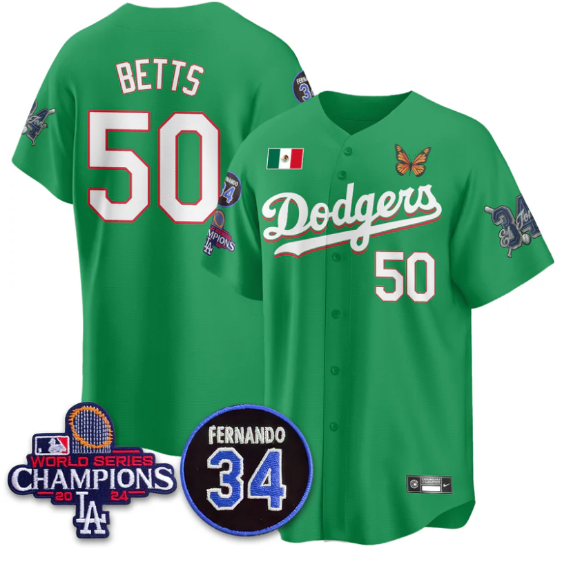 Mookie Betts Jersey #50 Los Angeles Dodgers Mexican For 34 Stitched Green