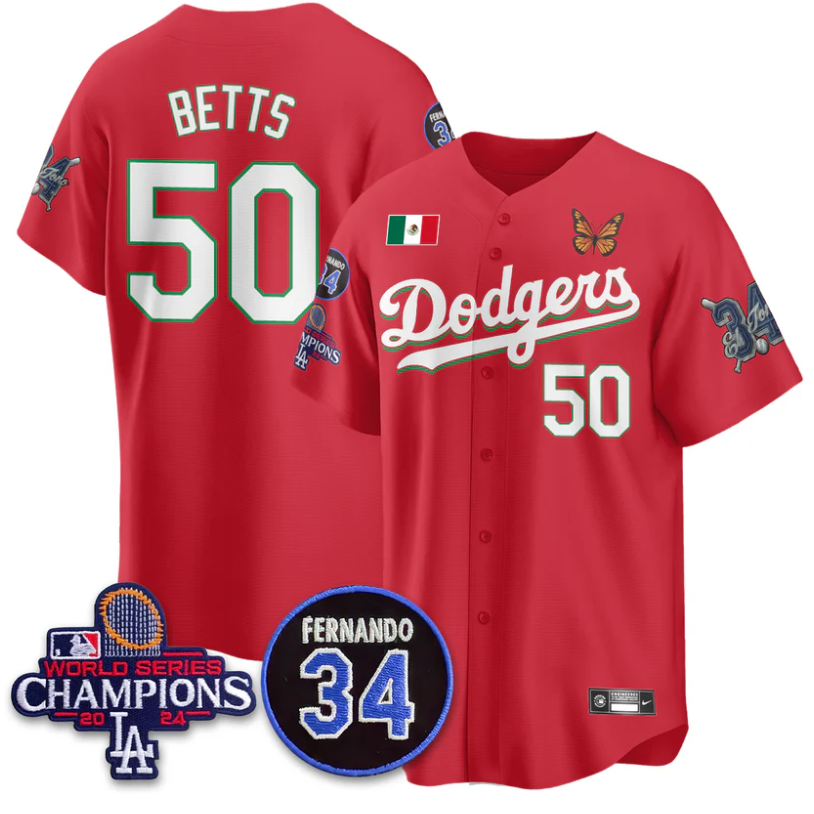 Mookie Betts Jersey #50 Los Angeles Dodgers Mexican For 34 Stitched Red
