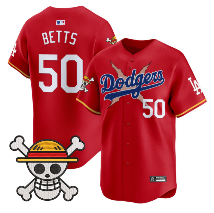 Mookie Betts Jersey #50 Los Angeles Dodgers One Piece 2025 Stitched Red