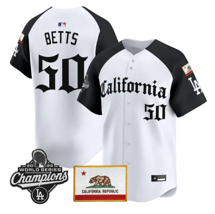 Mookie Betts Jersey #50 Dodgers California Gothic Edition Stitched