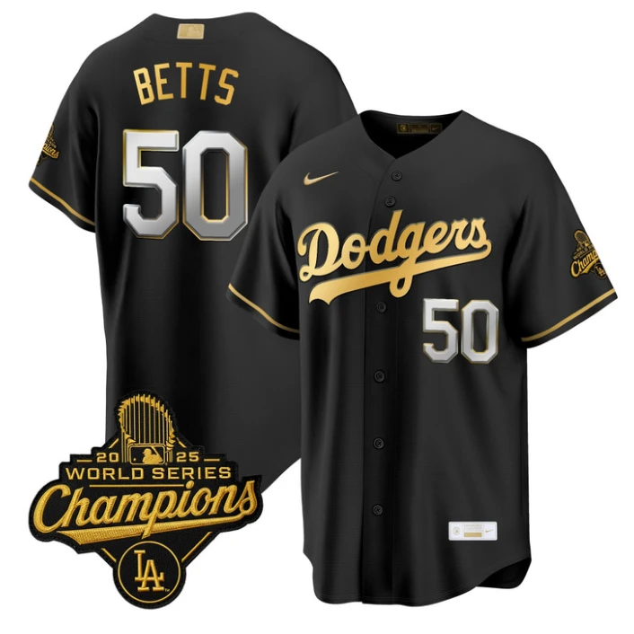 Mookie Betts Jersey #50 Dodgers Gold Collection Premier Stitched