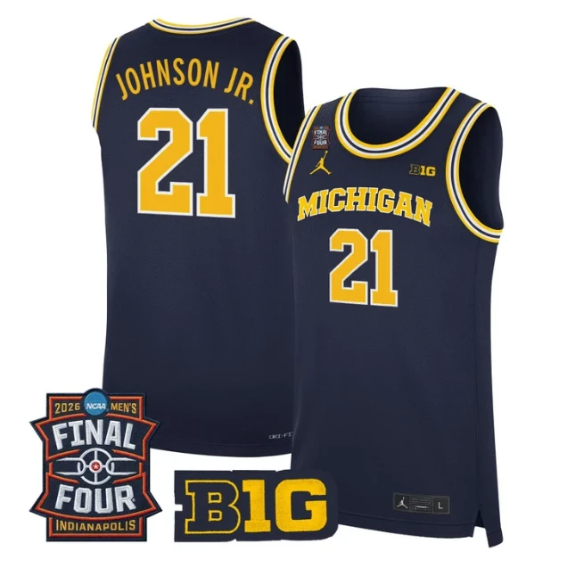 Morez Johnson Jr Jersey #21 Michigan Wolverines 2026 Final Four Stitched Navy