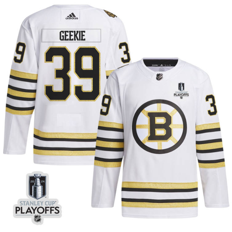Morgan Geekie 39 Boston Bruins 2024 NHL Playoffs Patch Away Jersey - Men, White