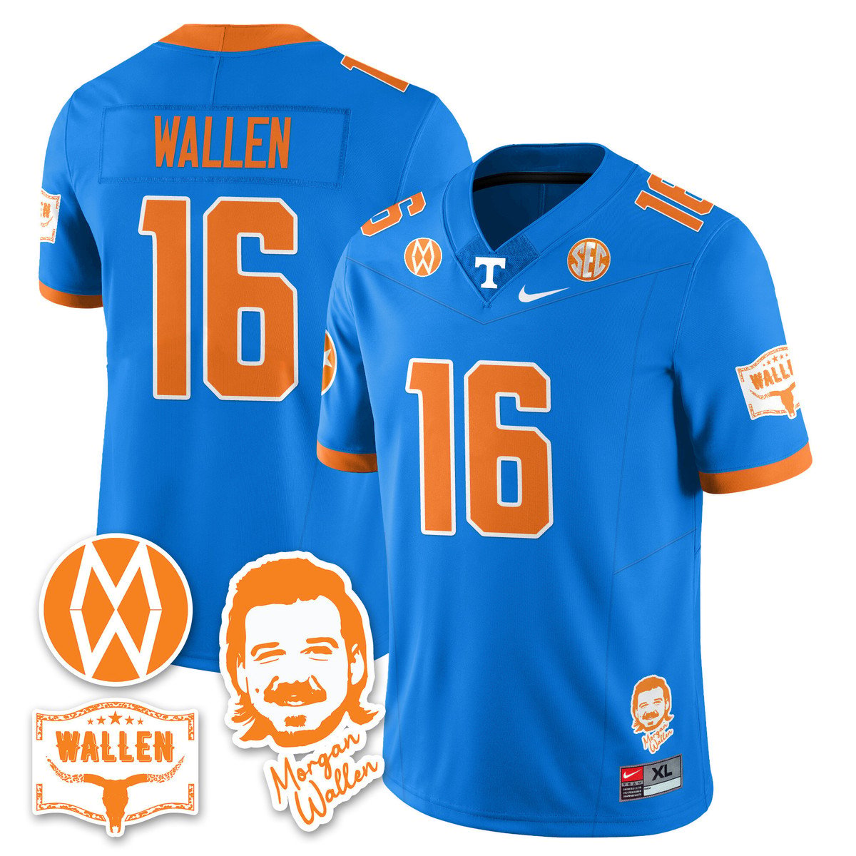 Morgan Wallen Jersey #16 Tennessee Vols 2025 Football Stitched Blue