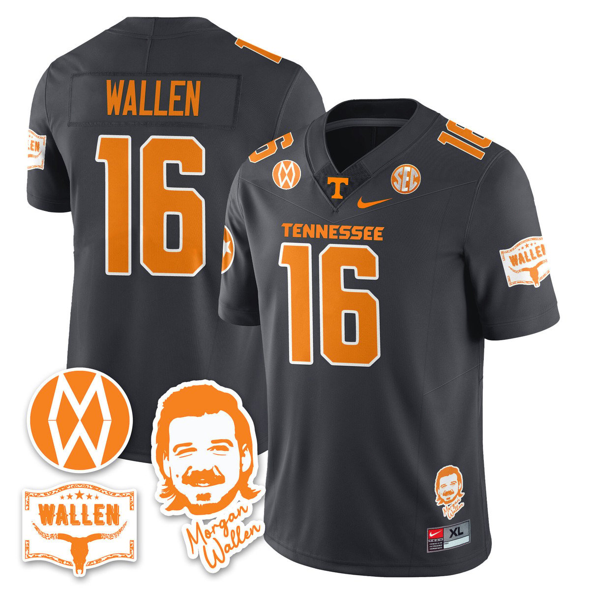 Morgan Wallen Jersey #16 Tennessee Vols 2025 Football Stitched Gray
