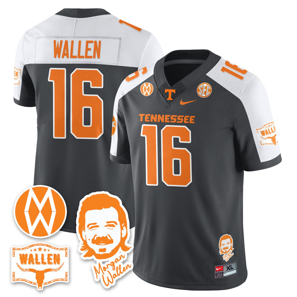 Morgan Wallen Jersey #16 Tennessee Vols 2025 Football Stitched Gray