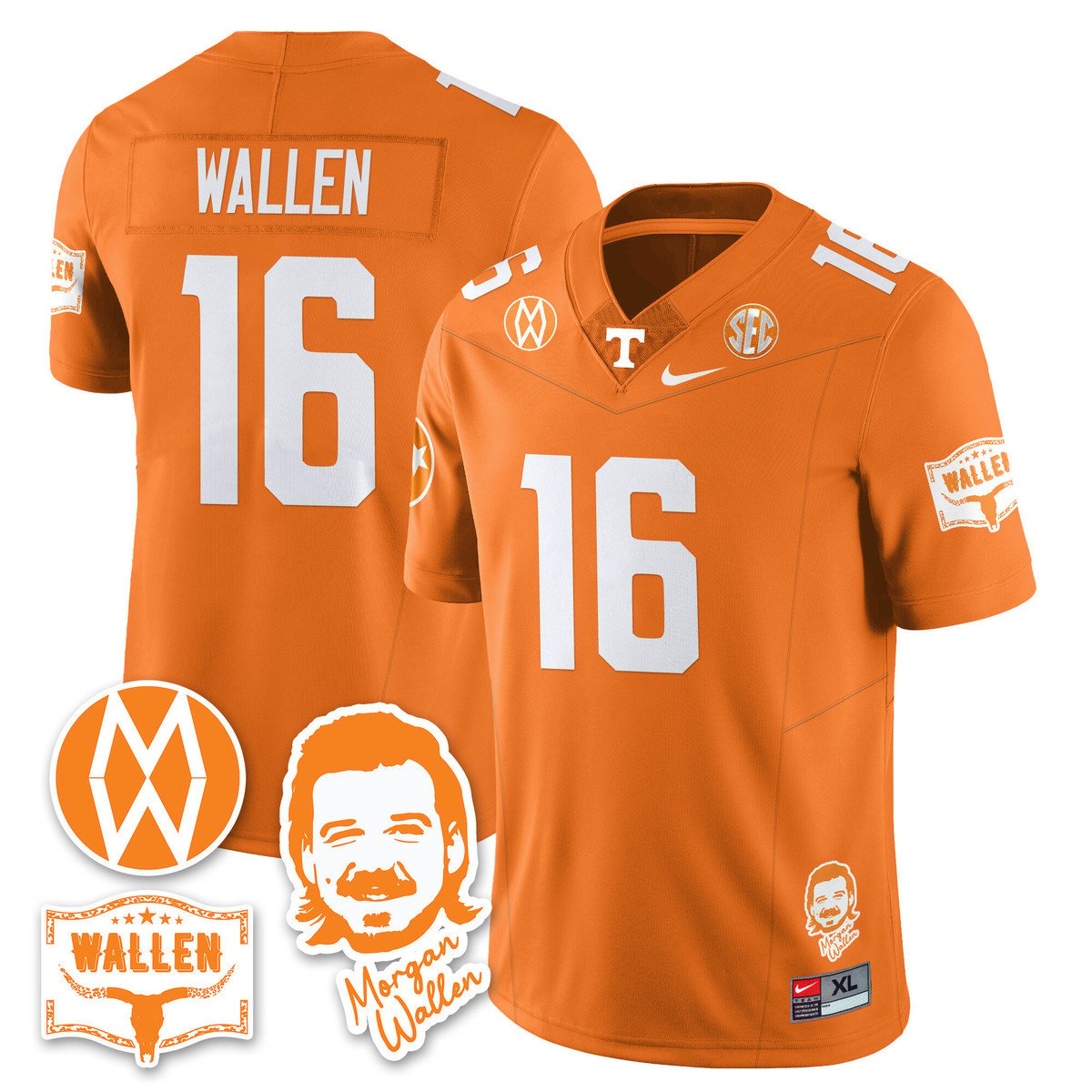Morgan Wallen Jersey #16 Tennessee Vols 2025 Football Stitched Orange