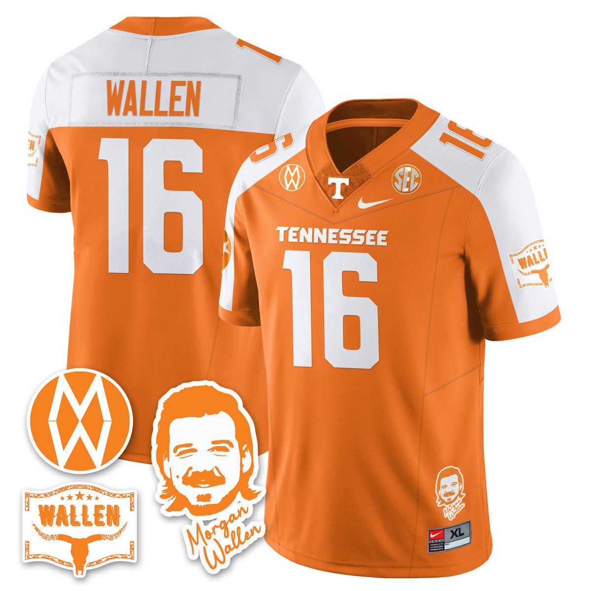 Morgan Wallen Jersey #16 Tennessee Vols 2025 Football Stitched Orange Alter