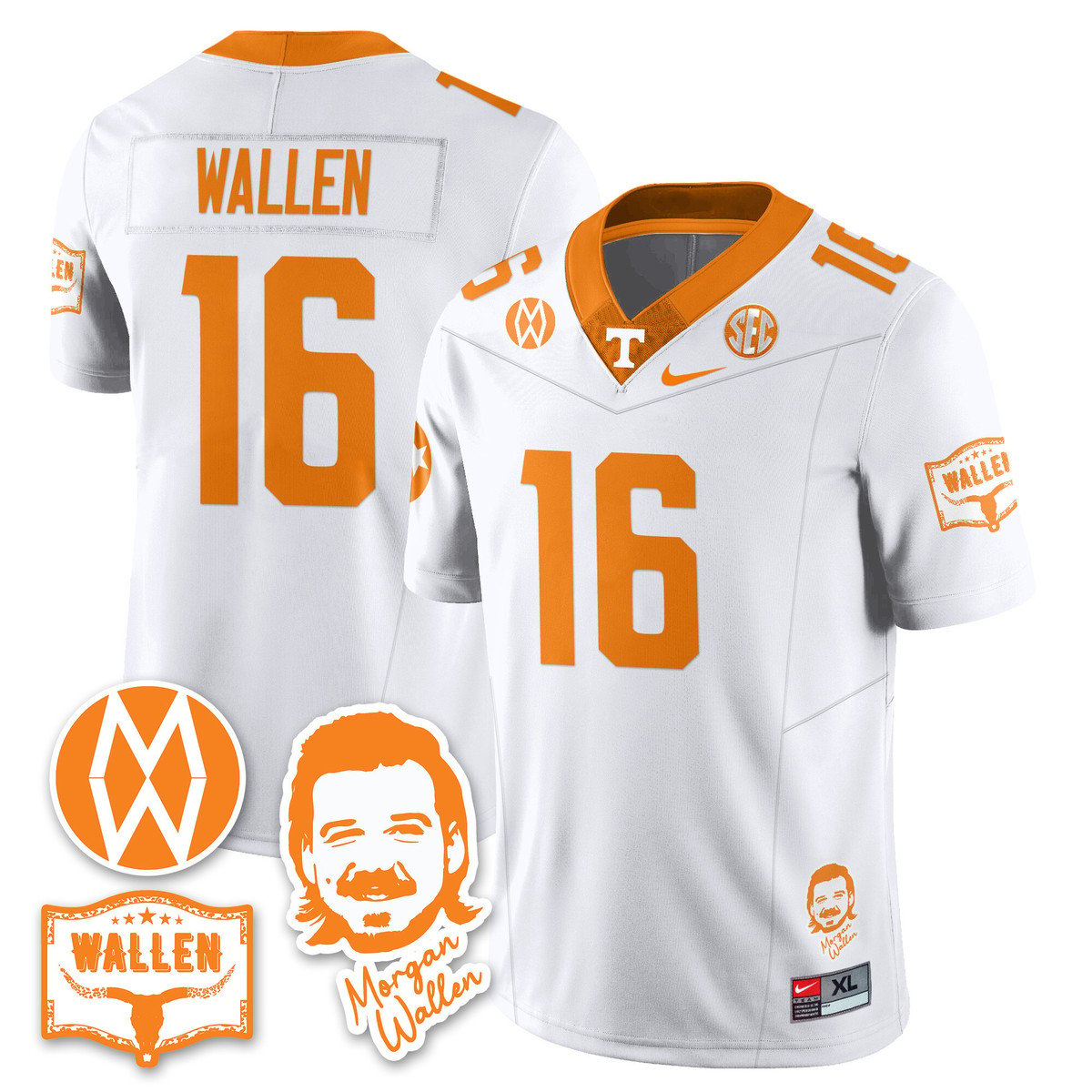 Morgan Wallen Jersey #16 Tennessee Vols 2025 Football Stitched White