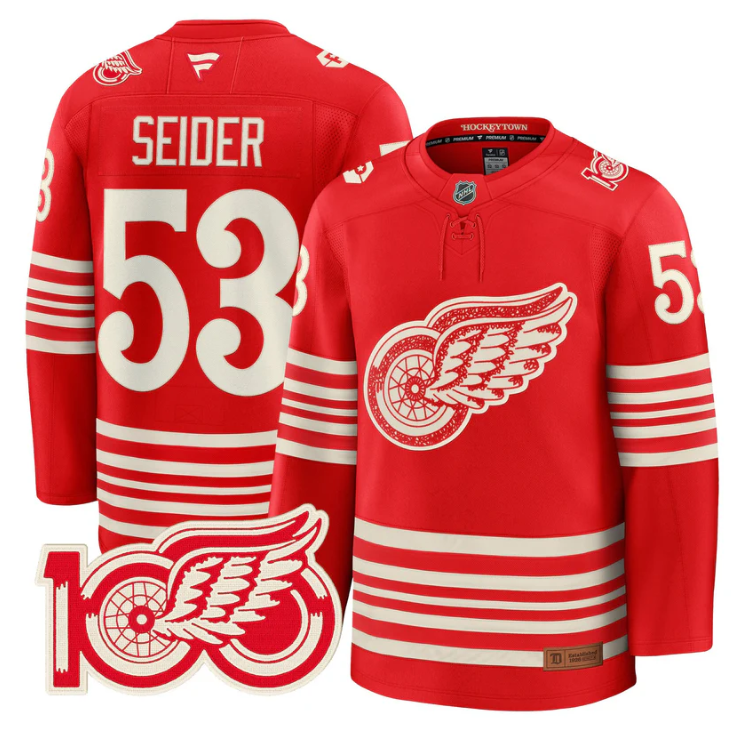 Moritz Seider Jersey #53 Detroit Red Wings Centennial Season Premium Stitched
