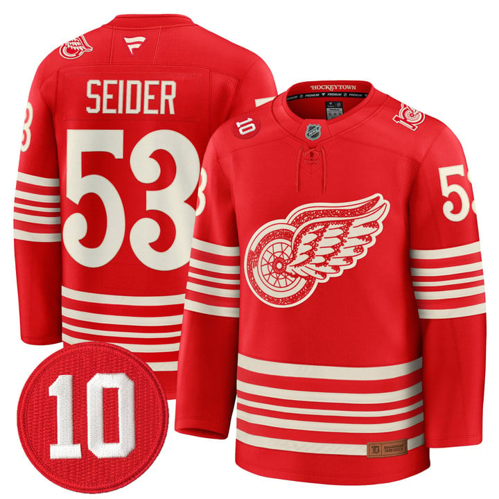 Moritz Seider Jersey #53 Detroit Red Wings #10 Alex Delvecchio Honoring Stitched