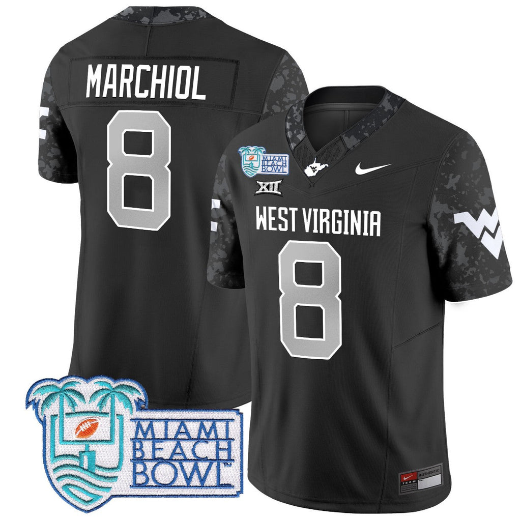 Nicco Marchiol Jersey #8 West Virginia Mountaineers 2025 Miami Beach Bowl Coal