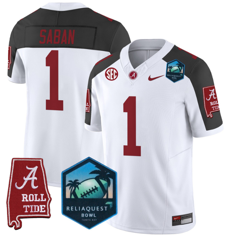 Nick Saban Jersey #1 Alabama Crimson Tide 2025 ReliaQuest Bowl White