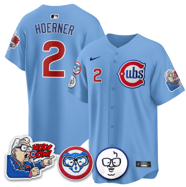 Nico Hoerner Jersey #2 Chicago Cubs Harry Caray Holy Cow Patch Premier Limited Stitched Blue