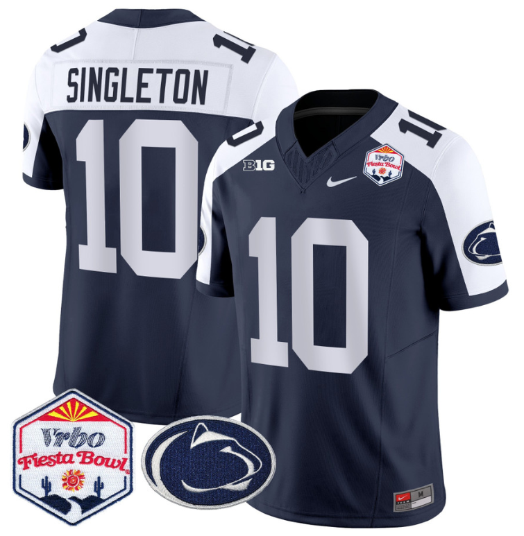 Nicholas Singleton Jersey #10 Penn State 2024 Fiesta Bowl Patch Navy Alternate