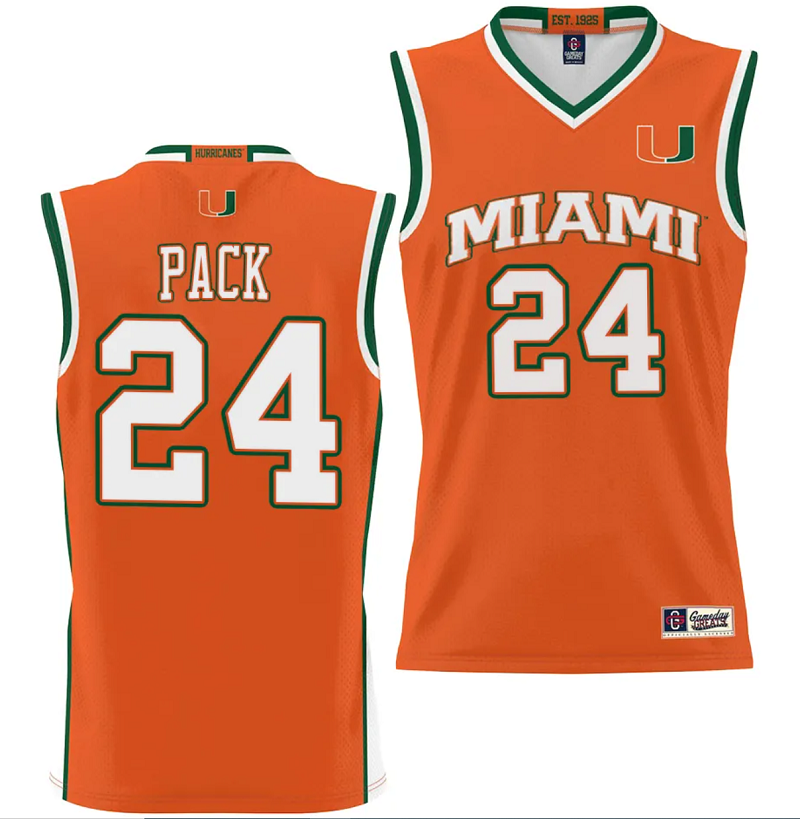 Nijel Pack Jersey #24 Miami Hurricanes NIL College Basketball Lightweight Orange