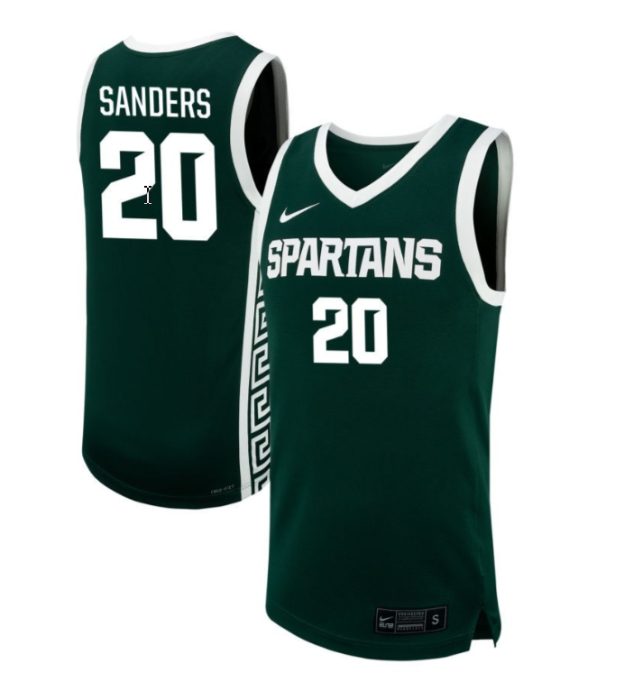 Nick Sanders Jersey #20 Michigan State Spartans NIL Basketball Green