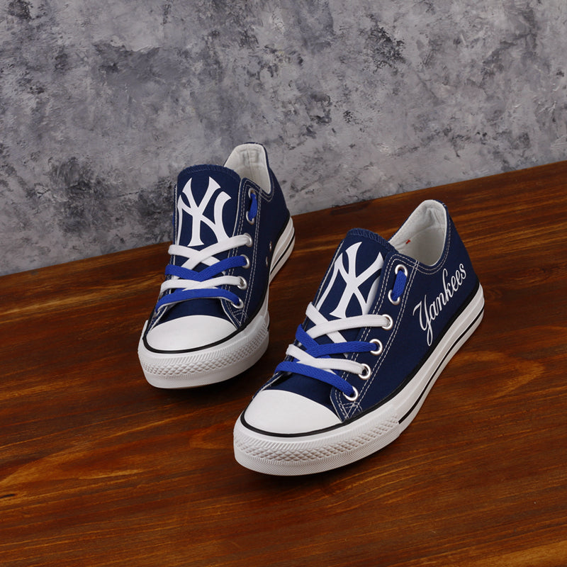 New York Yankees Limited Print MLB Baseball Fans Low Top Canvas Shoes Sport Sneakers T-D815L