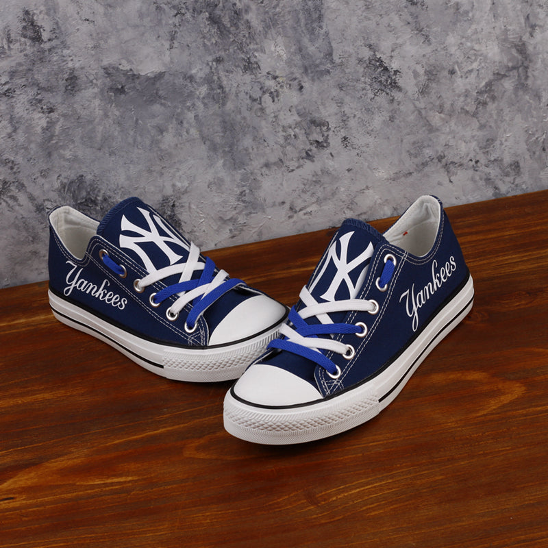 New York Yankees Limited Print MLB Baseball Fans Low Top Canvas Shoes Sport Sneakers T-D815L