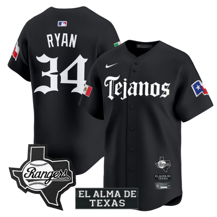 Nolan Ryan Jersey #34 Texas Rangers Mexico Tejano Barrio Style Vapor Limited Stitched Black