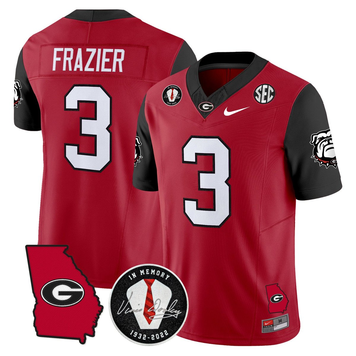 Nate Frazier Jersey #3 Georgia Bulldogs 2025 Vapor Limited Stitched Red