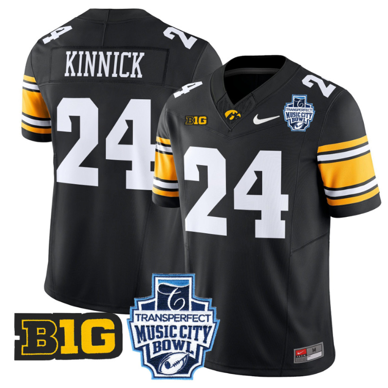 Nile Kinnick Jersey #24 Iowa Hawkeyes 2024 Music City Bowl Patch Black
