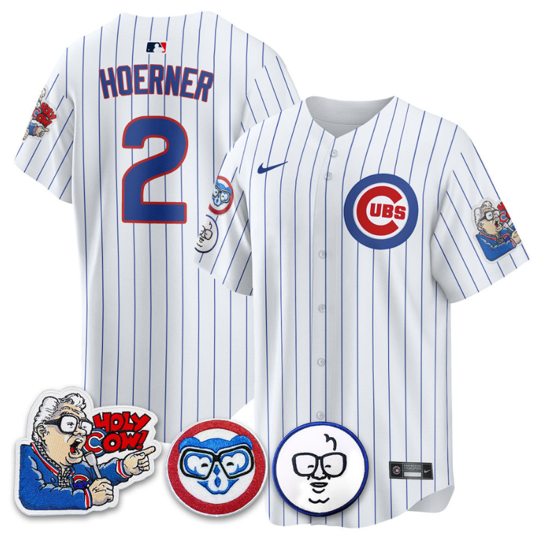 Nico Hoerner Jersey #2 Chicago Cubs Harry Caray Holy Cow Patch Premier Limited Stitched White