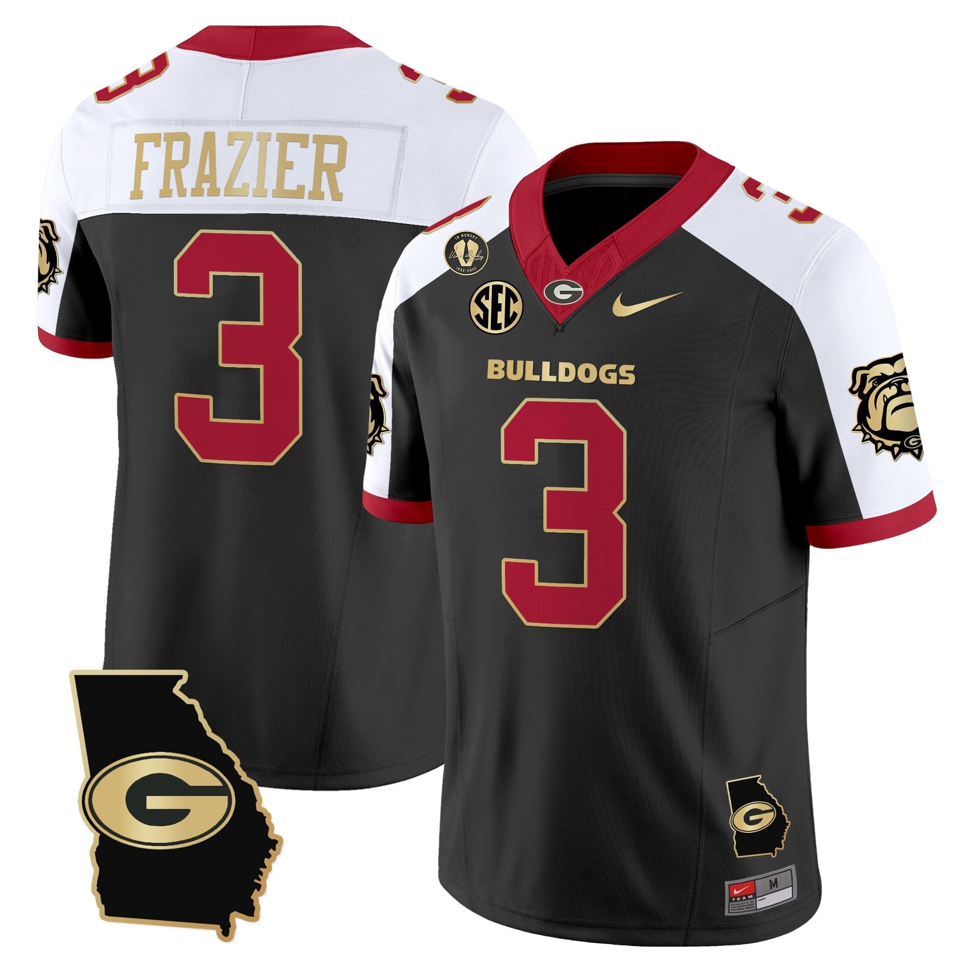 Nate Frazier Jersey #3 Georgia Bulldogs 2025 Georgia Map, Vince Dooley Stitched Alternate