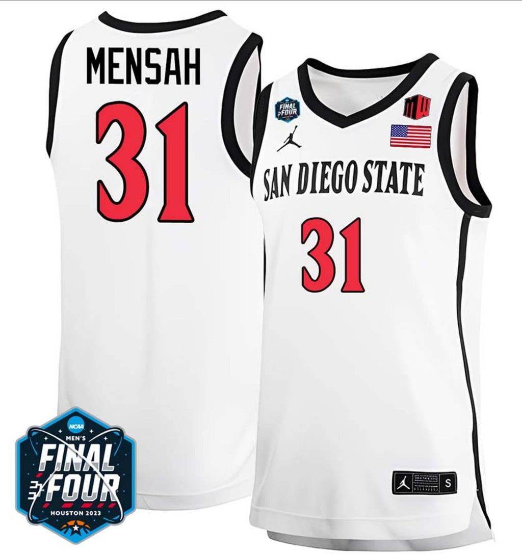 Nathan Mensah Jersey San Diego State Aztecs College Basketball 2023 NCAA Final Four White  #31