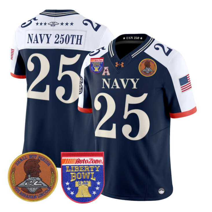 Navy 250th Jersey #25 Navy Midshipmen 250th 2026 Liberty Bowl Stitched Navy Alternate