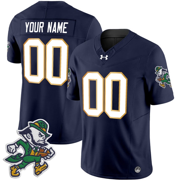 Custom Notre Dame Jersey Name, Number 2025 Gridiron Leprechaun Edition Navy