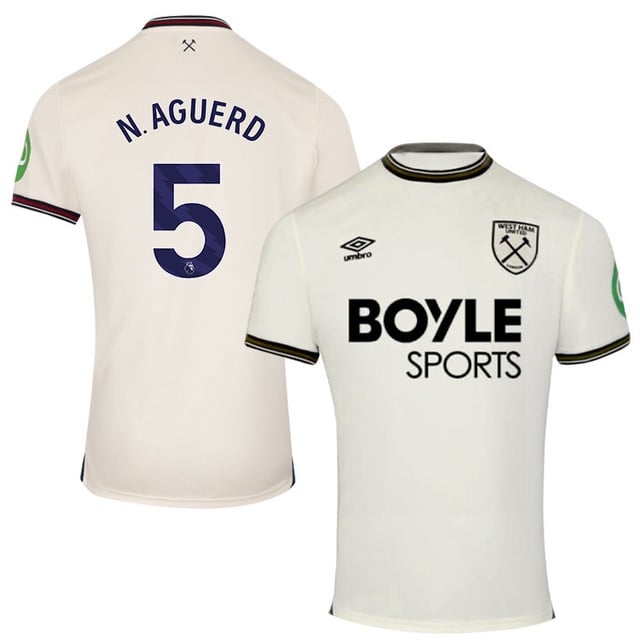 Nayef Aguerd #5 West Ham United 2025-26 Away Match Jersey – Cream