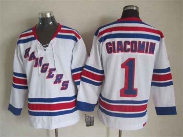 New York Rangers #1 Eddie Giacomin Vintage CCM Jersey - White