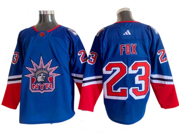 New York Rangers #23 Adam Fox Blue 2022&23 Reverse Retro Jersey