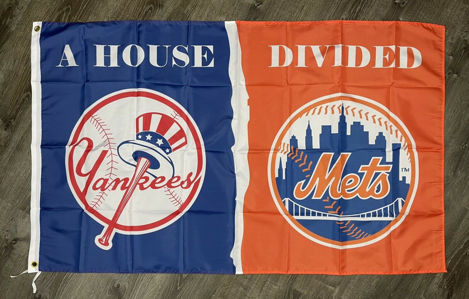 New York Yankees vs Mets House Divided Flag 3x5 ft Sports Banner Man-Cave