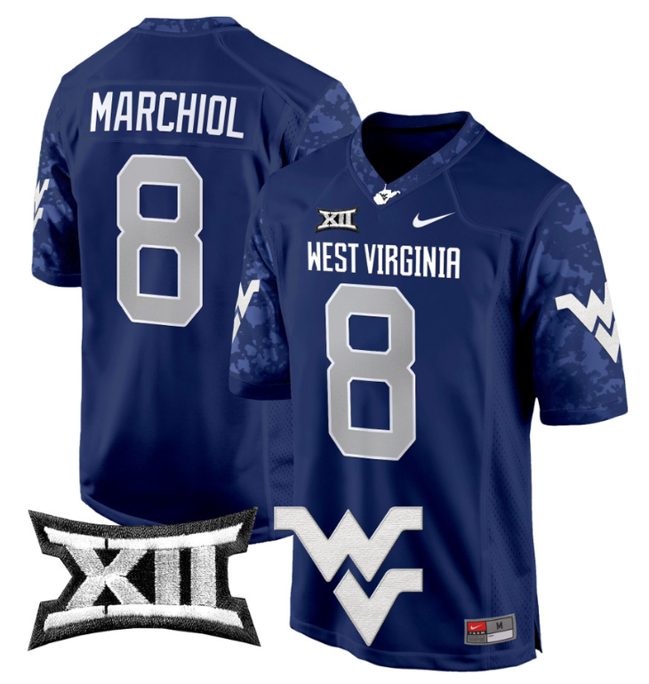 Nicco Marchiol Jersey #8 West Virginia Mountaineers Game Football Navy