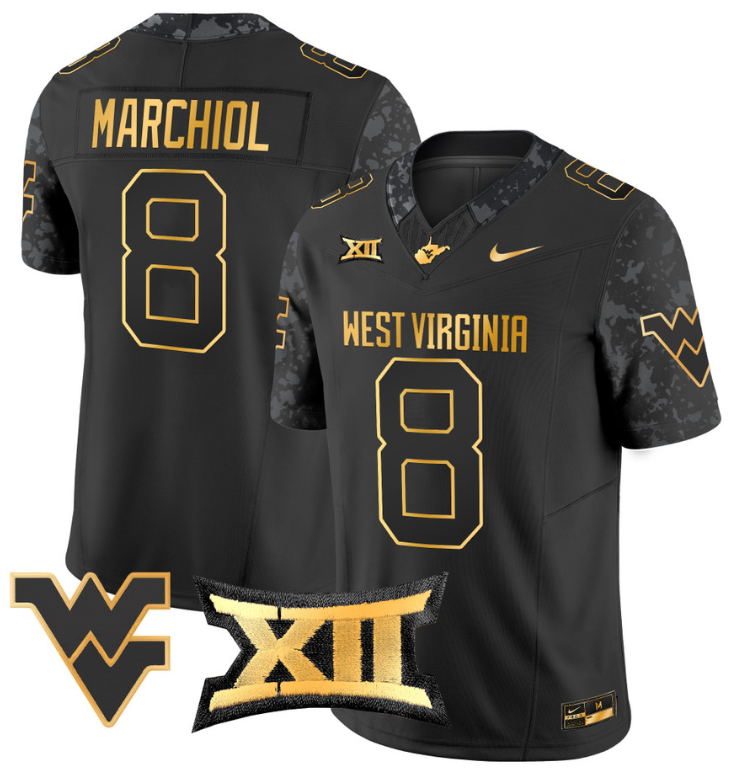 Nicco Marchiol Jersey #8 West Virginia Mountaineers Gold Vapor Football Black Gold