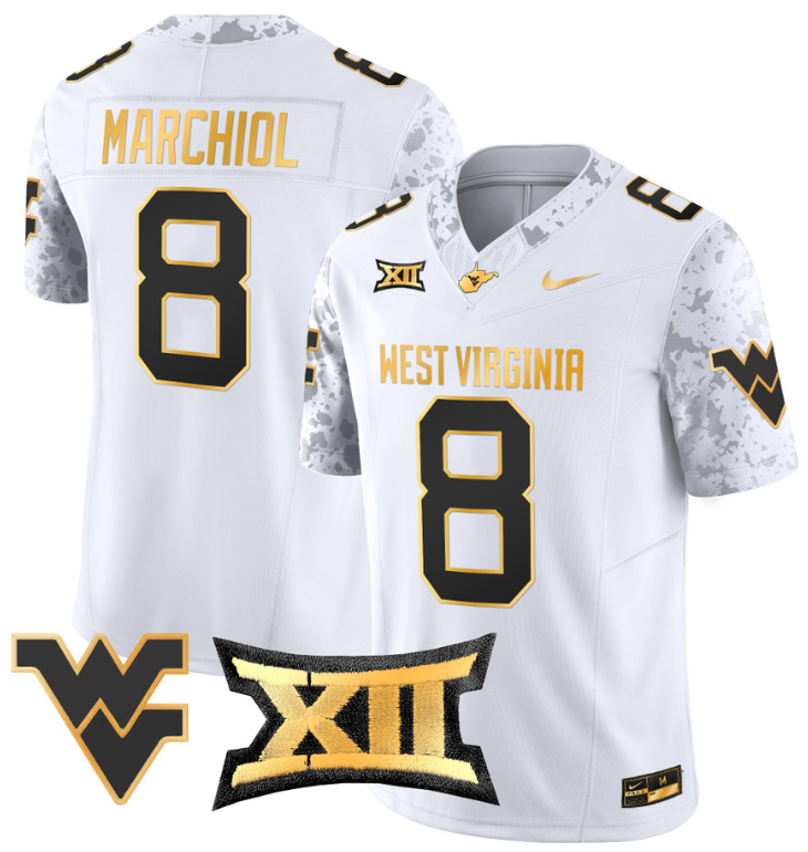 Nicco Marchiol Jersey #8 West Virginia Mountaineers Gold Vapor Football White Gold