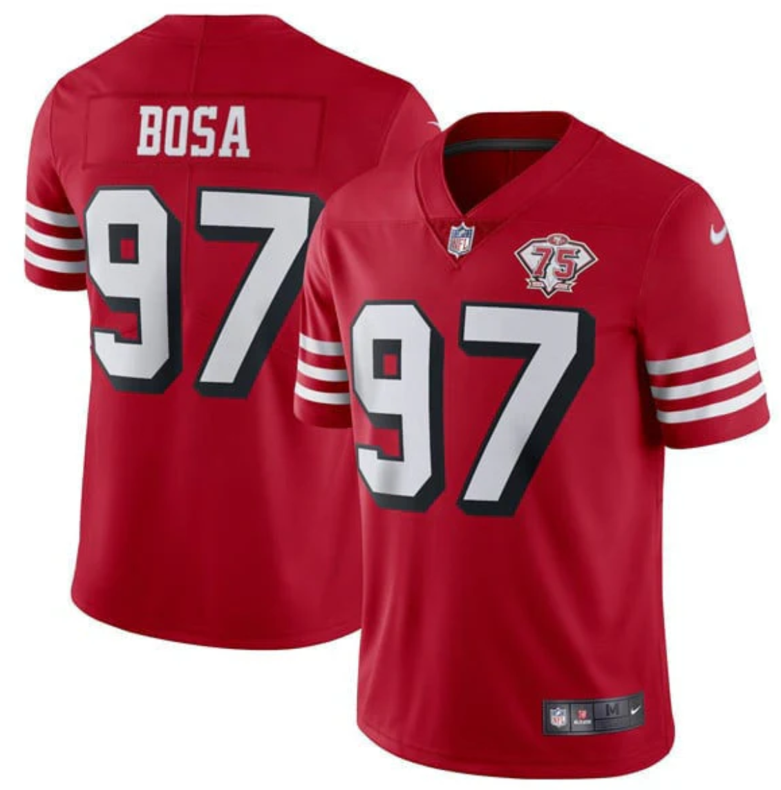 Nick Bosa Jersey #97 SF 75Th Anniversary Throwback Scarlet Stitched
