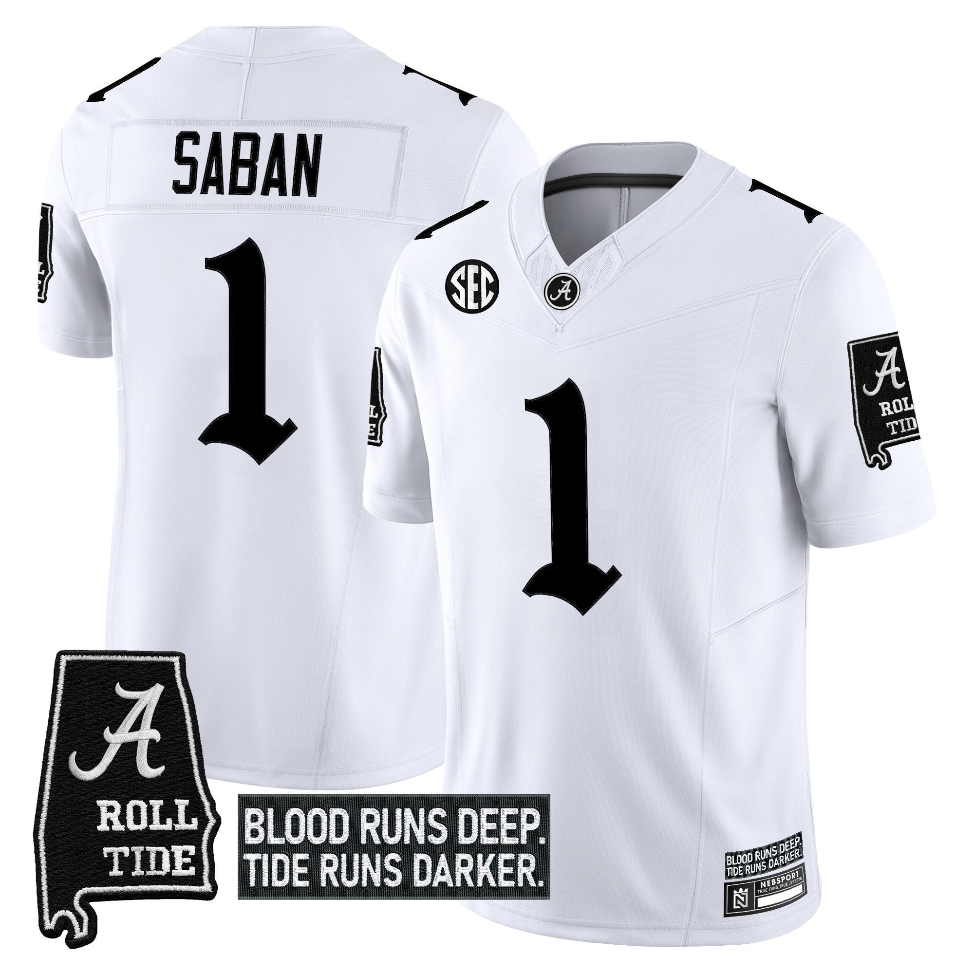 Nick Saban Jersey #1 Alabama Crimson Gothic Bama Blood Edition Stitched White