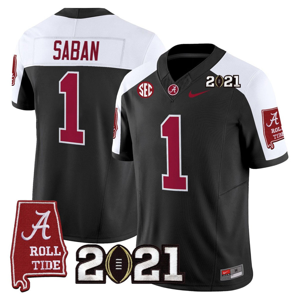 Nick Saban Jersey #1 Alabama 2021 CFP Championship Alabama Map Black Alter
