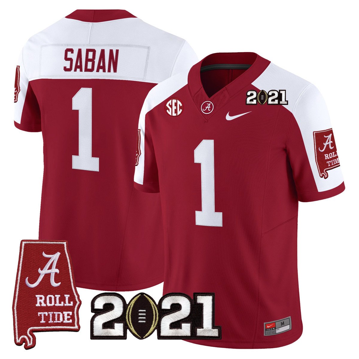 Nick Saban Jersey #1 Alabama 2021 CFP Championship Alabama Map Crimson Alter