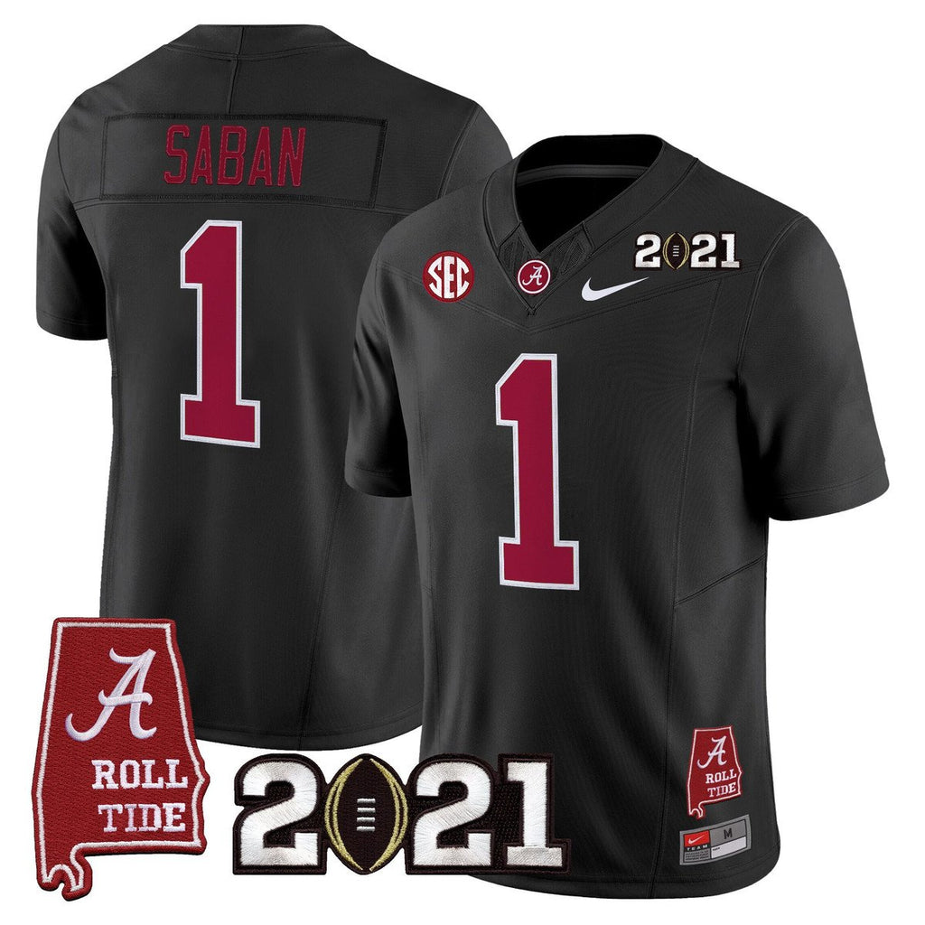 Nick Saban Jersey #1 Alabama 2021 CFP Championship Alabama Map Black