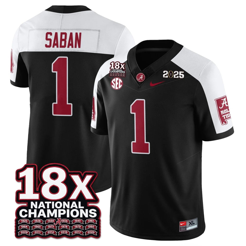 Nick Saban Jersey #1 Alabama Crimson 18x-Time National Champions Stitched