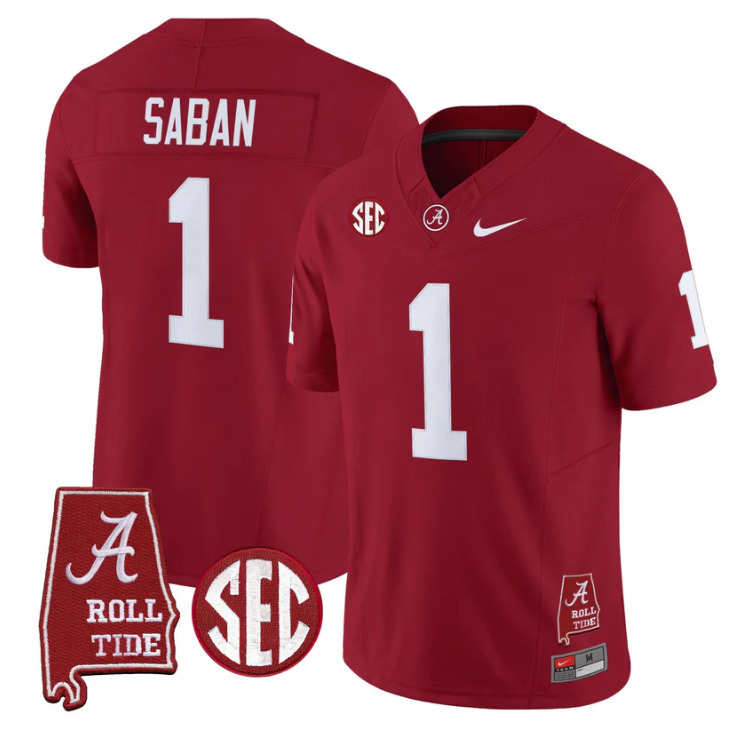 Nick Saban Jersey #1 Alabama Crimson Tide Throwback Map Stitched